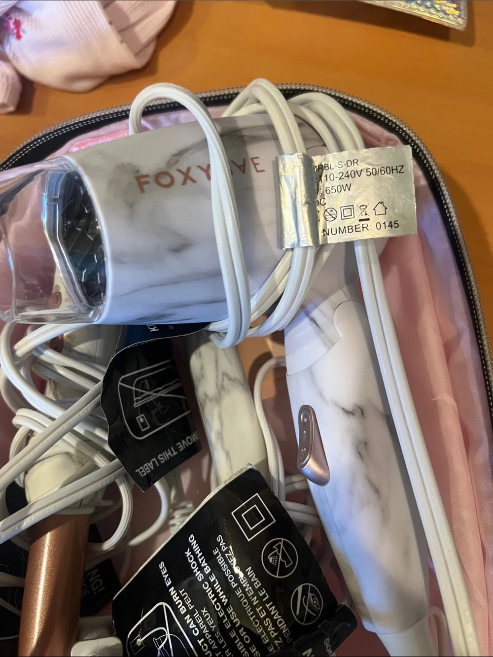 FOXYBRUSH Marble Travel Hair Styling Set - White Marble & Rose Gold